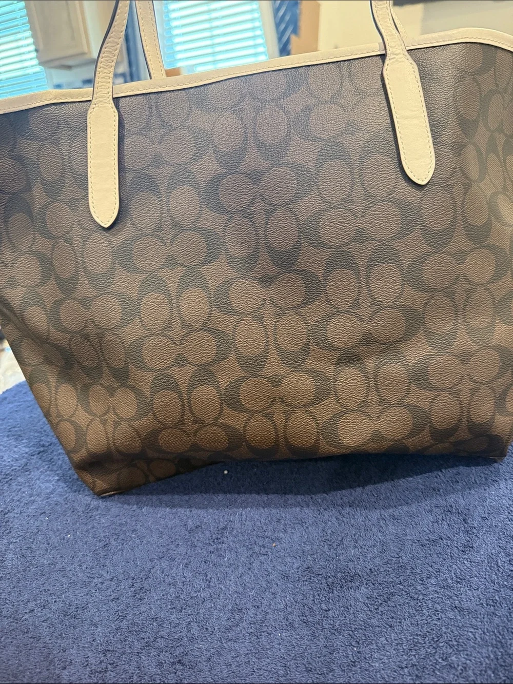 Coach Brown Signature Logo Tote with Cream Trim